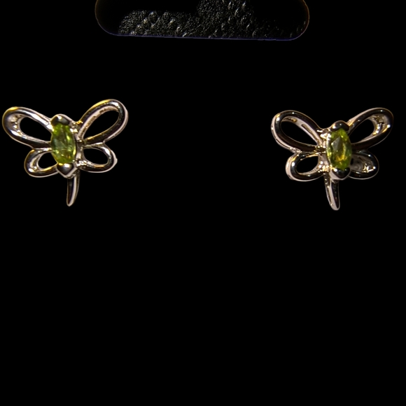 Peridot & Sterling Silver Dragonfly Earrings - Picture 3 of 7